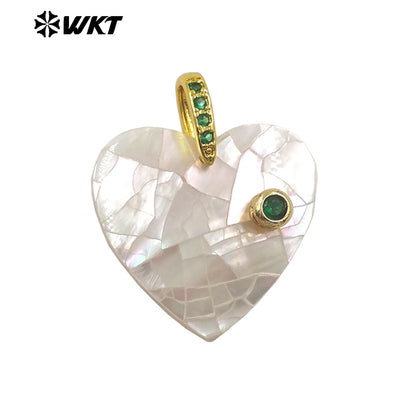 WT-JP483 Classic Fashion Gold Plated Zircon Setting In White Shell Heart Shape Little Pendants As DIY Necklace Accessories
