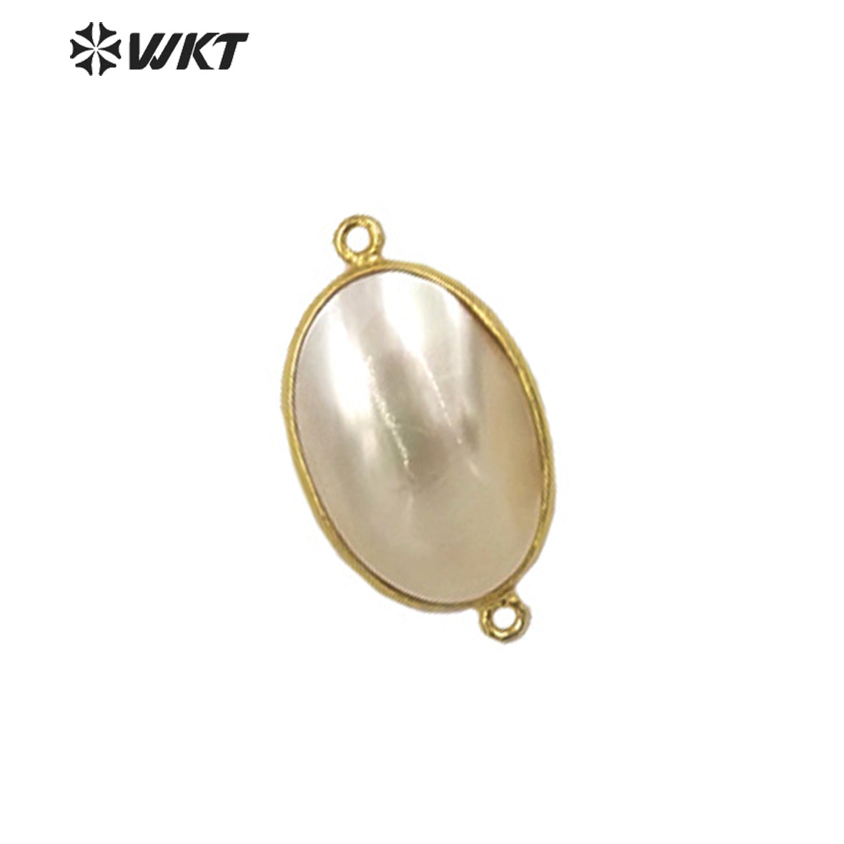 WT-JP339 Wholesale Fashion Double Loops Gold Bezel Shell Connectors Women Natural High Brightly Mabe Pendants for Necklace