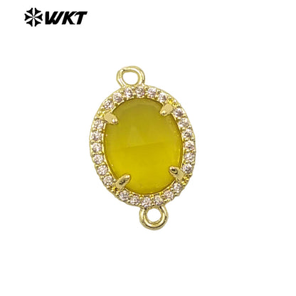 WT-C336 Stylish Little Zircon Round Colorful Natural Gemstone Double Hoop Connector Pendant for Women DIY Necklace Accessories