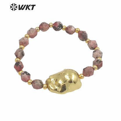 WT-MPB024 Wholesale Gold Electroplated Stone Beads Bracelet Full Gold Dipped Baroque Pearl Stone Bracelet for Women