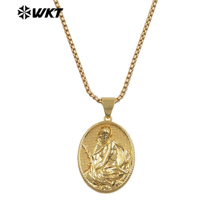 WT-JFN36 Religious Style Pendant Necklace with 18K Gold Electroplated Jesus Patterns High Quality Resist Tarnishable Jewelry