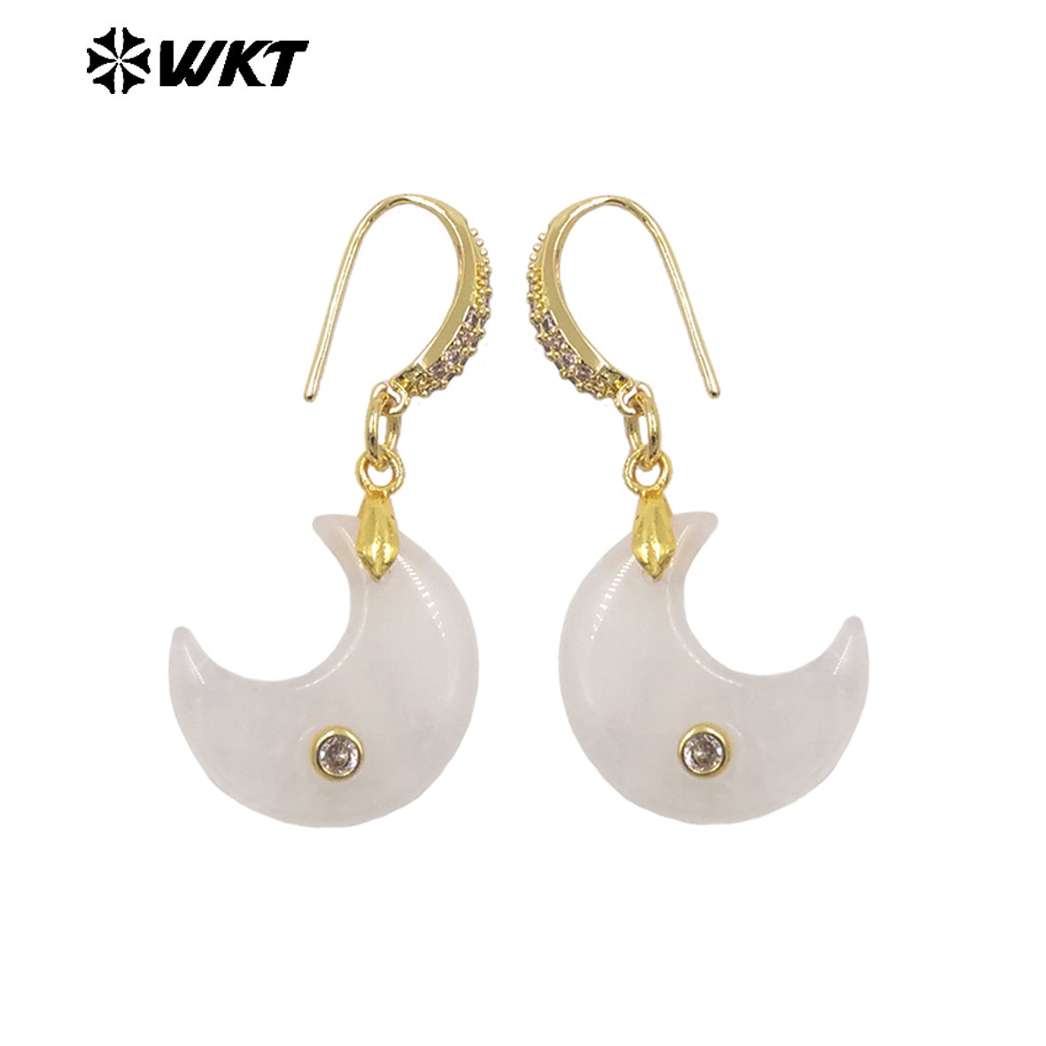 WT-E816 Lovely Style Zircon And Natural Gemstones Moon Shape Little Gold Pendant Earrings As Lady Daily Decorative Jewelry