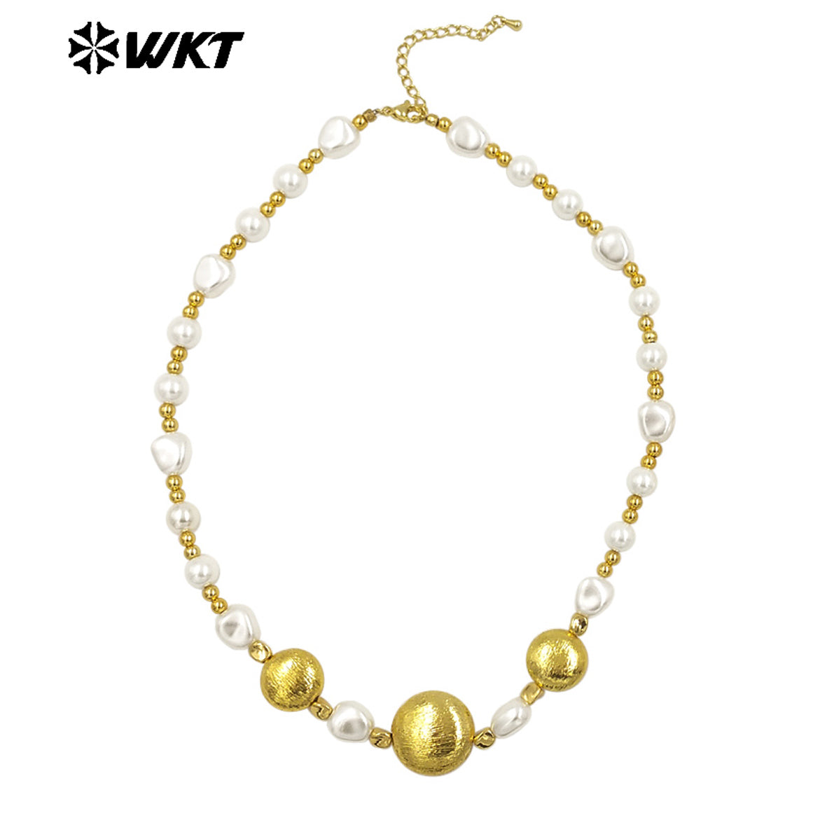 WT-JN291Wholesale Natural Brass and Artificial Pearl Round and Heart Shape Gold Silver Women Jewelry Necklace As Birthday Gift