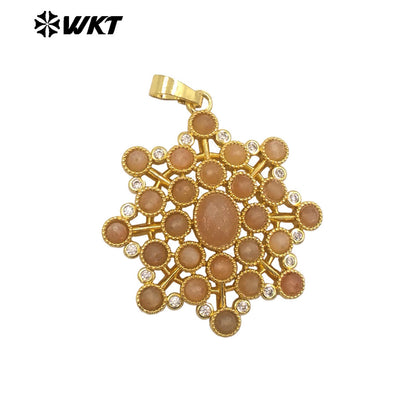 WT-P1977 WKT New Hand Make Multi Stone Setting Women Energy Amethyst Gemstone Flower Shape Jewelry Pendants
