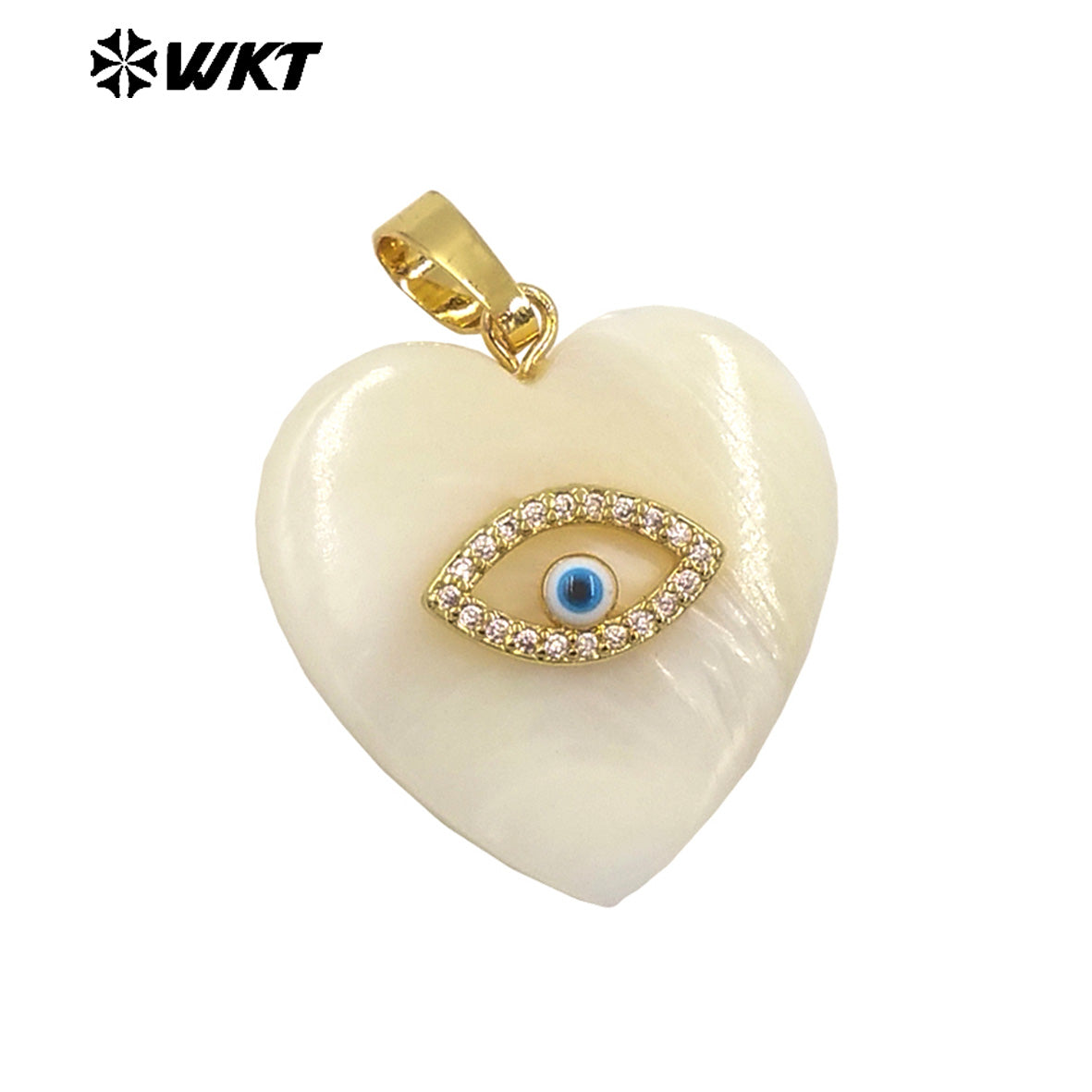 WT-JP366 Newest Gold Plated Charming Natural White Shell Heart With Turkey Eye Girl Lovely Pendants for Birthday