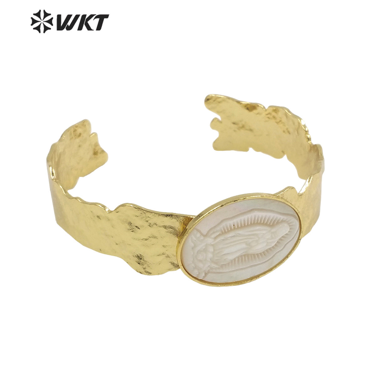 WT-MPB084 WKT New Religious Mother of Pearl Lady of Grace Bangle Saint Miraculous Shell Bangle Jewelry for Christian