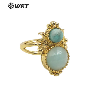 WT-R477 New Design Vintage Gemstone Ring With Pearl Charms Women Fashion Gold Plated Peacock Stone Ring Boho Charming Ring