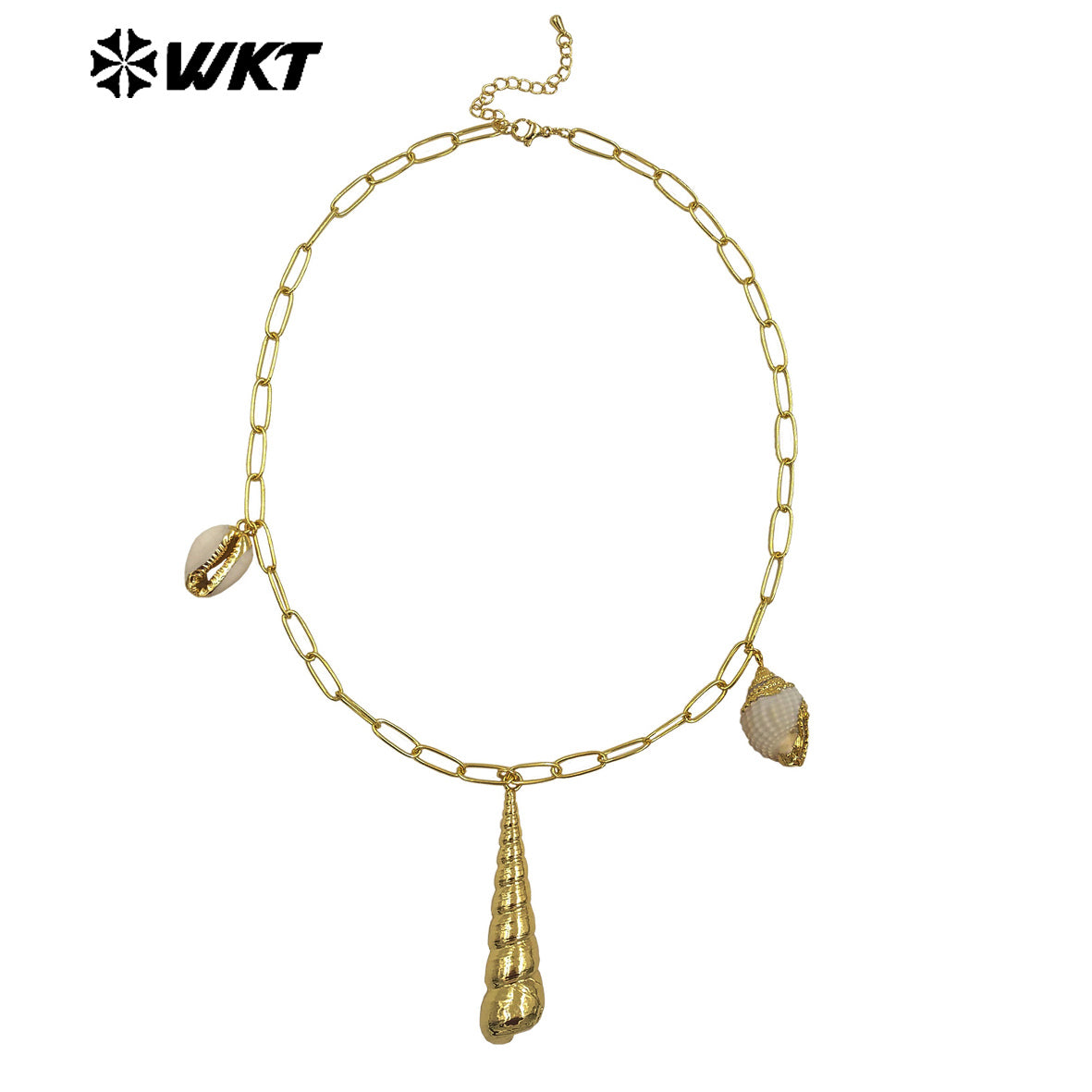 WT-JN317 Fashion Women Bohemian Vintage Style Big Link Chain Natural Cowrie Trumpet Shell Necklace For Summer