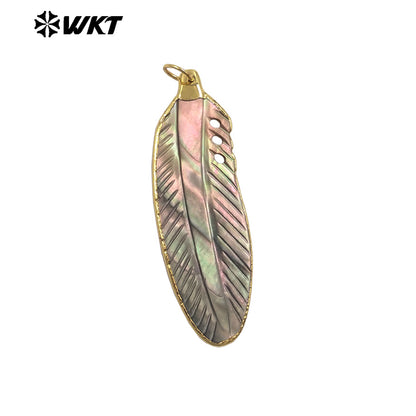 WT-JP471 Factory Wholesale 18K Gold Plated Natural Shell Feather Shape Pendants For Handmade Earrings Necklace Jewelry