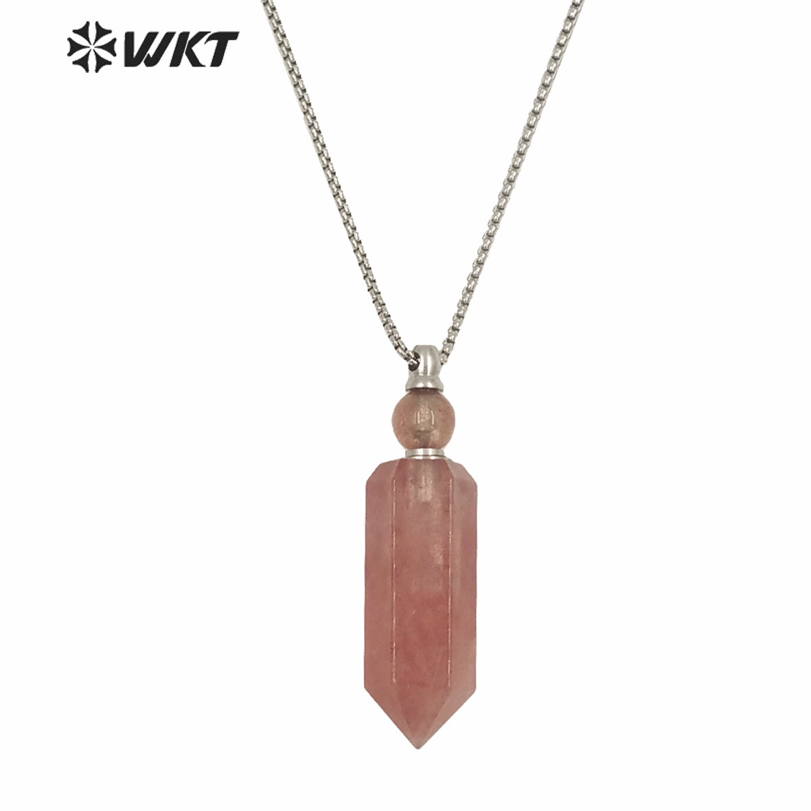 WT-N1232 New Color Women Hot Sales Gold Natural Strawberry Quartz Necklace Fashion Perfume Bottle Spirit Quartz Point Necklace