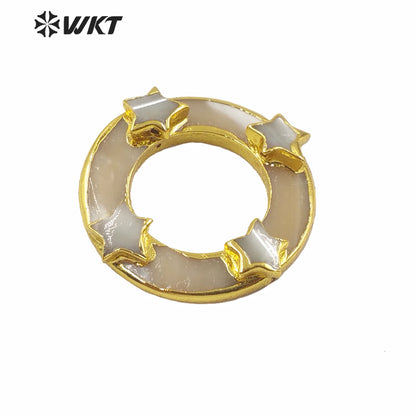 WT-JP220 Natural Round Shell Ring for Jewelry DIY Findings Making With a Strand Through Hole Gold Electroplated Round Connectors