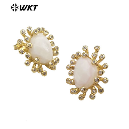 WT-ME092 Wholesale Newest Fashion square Gemstone with clear Cubic Zircon Around Setting Micro Pave Earrings Studs