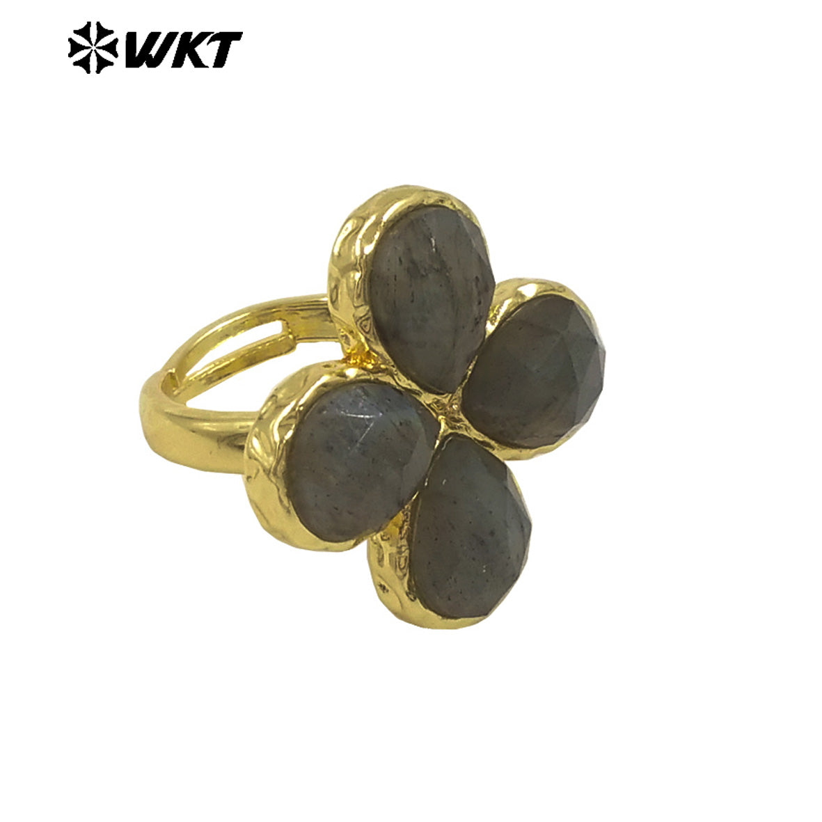 WT-R601 Beautiful 18K Gold Electroplated Natural Gemstones Flower Shape Rings Adjustable For Women Fashion Style Jewelry