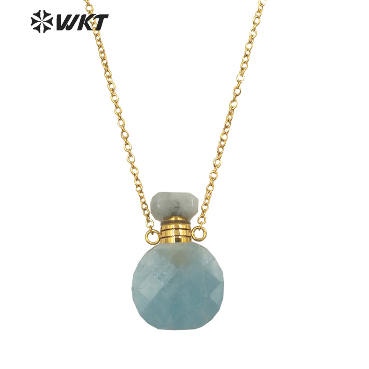 WT-N1456 New Design Double Faceted Natural Lapis Aquamarine Stone Perfume Bottle Necklace for Friend Gift Jewelry