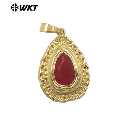 WT-JP518 Newest Fashion Gold Electroplated Natural Stone And Pearl Water Drop Shape Little Pendants For Women Earrings Design