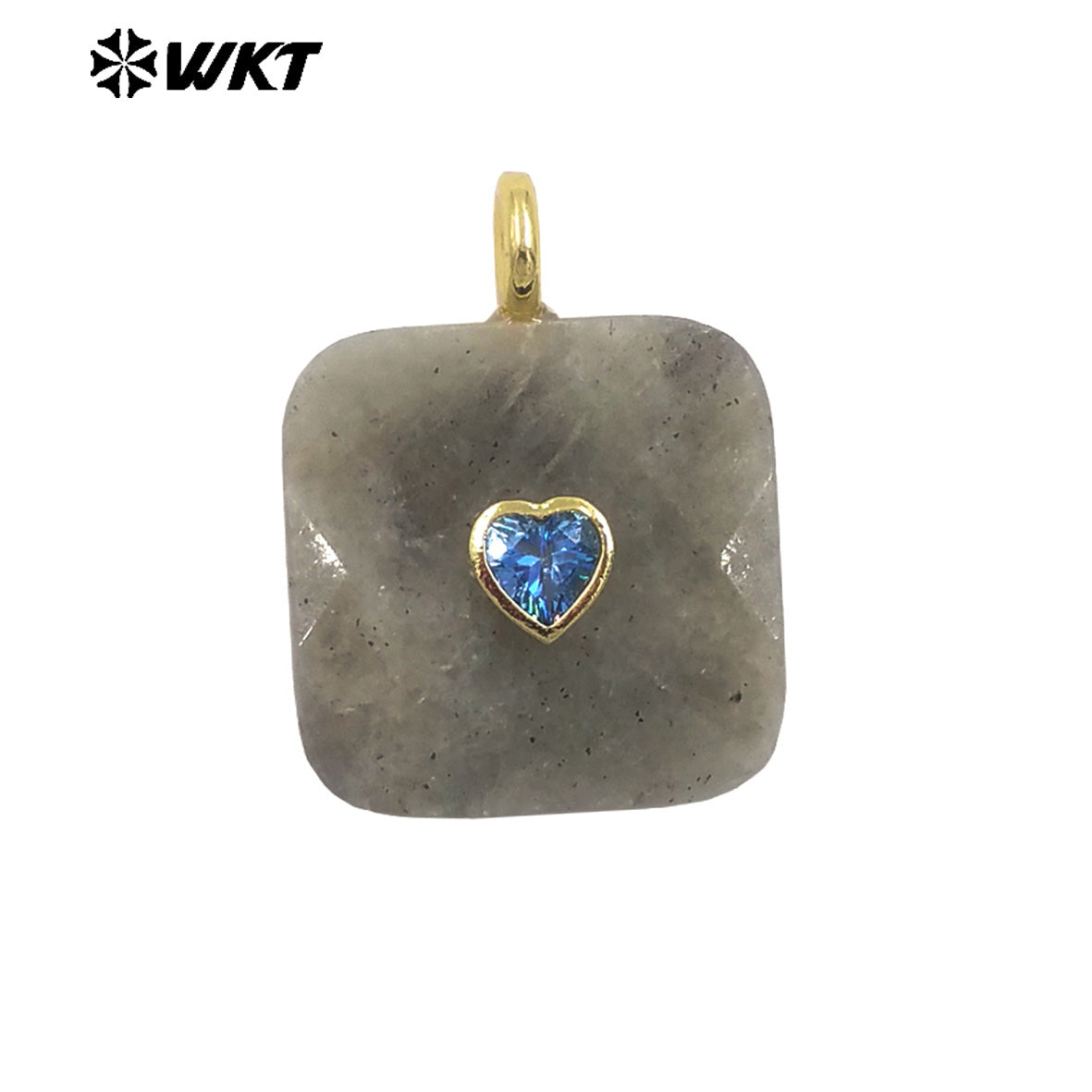 WT-P2105 Fashionable Heart Zircon And Multiple Natural Gemstones Facet Square Gold Pendants For Women Necklaces Design