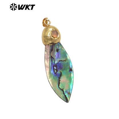 WT-JP447 Wholesale Vintage Design Gold Plated Natural Abalone Shell Sword Shape Little Pendants As Earrings Necklace DIY Finding