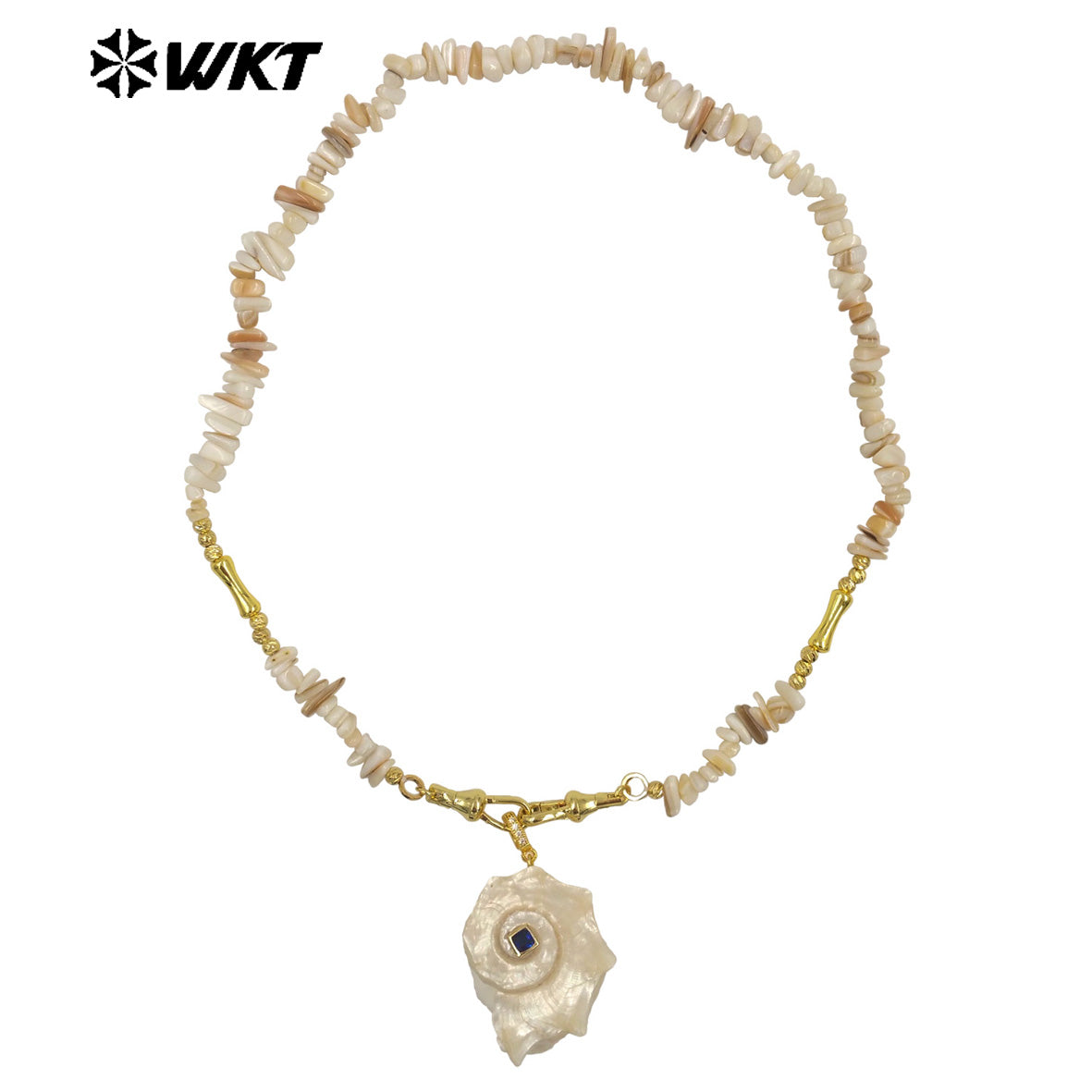 WT-JN378 Amazing Crushed Stone Splicing Brass Chain With Natural Trumpet Shell Pendant Necklace For Lady Vacation Style Jewelry