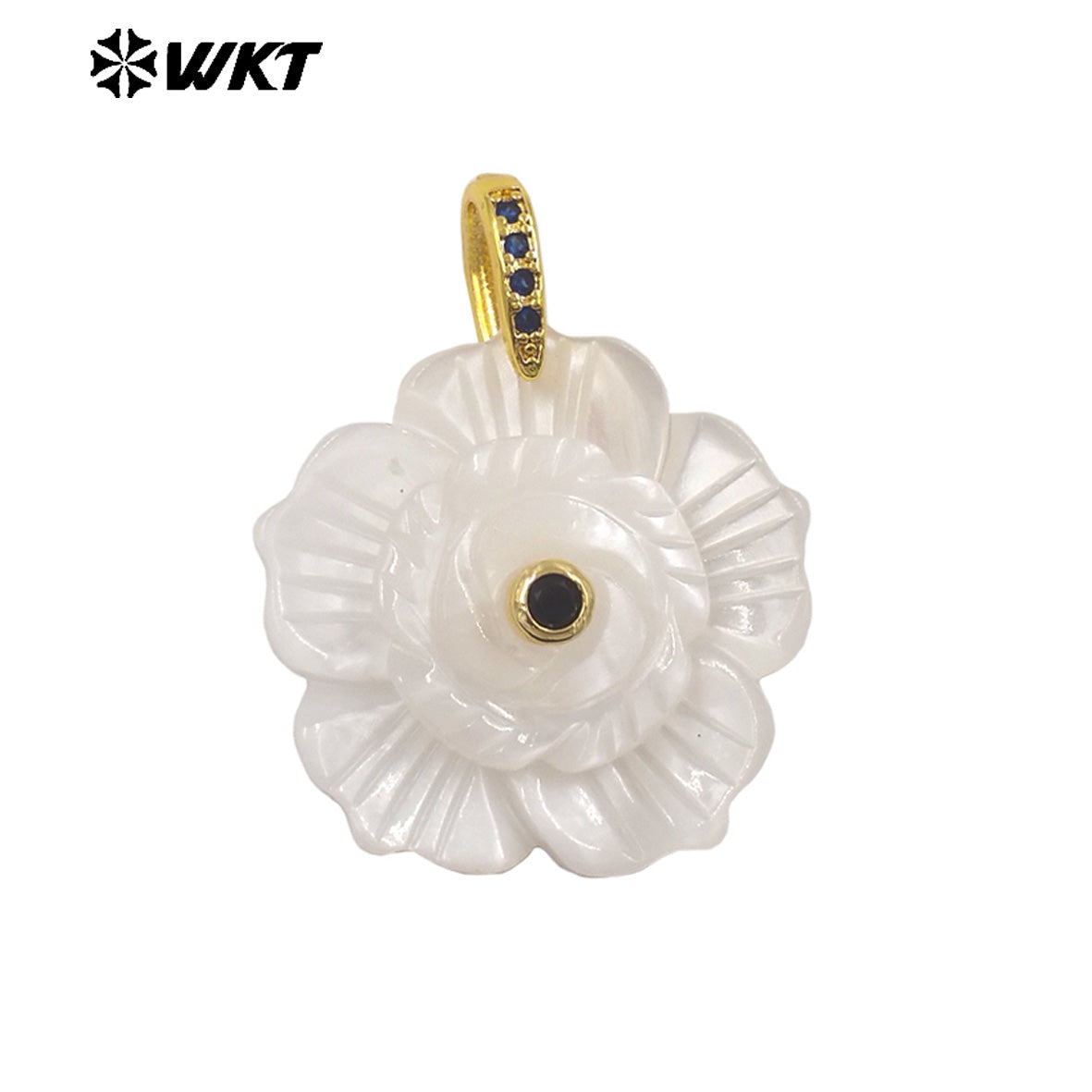 WT-JP476 Exquisite Elegant Design White Shell And Zircon Hand Carved Flower Shape Little Pendants As Lady Earrings DIY Findings