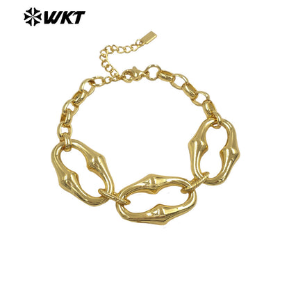 WT-JF378 Fresh Design Gold Electroplated Metal Yellow Brass Pig Nose Charms Splicing Chain Bracelet For Girl Daily Wearing