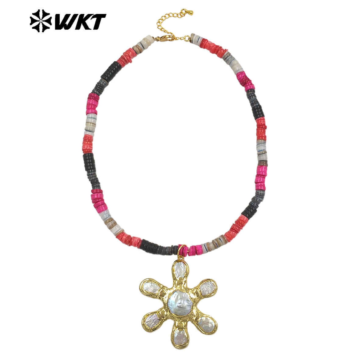 WT-JN402 Gorgeous Stone Beads Splicing Chain With Gold Plated Natural Freshwater Pearl Flower Pendant Necklace As Friend Gift