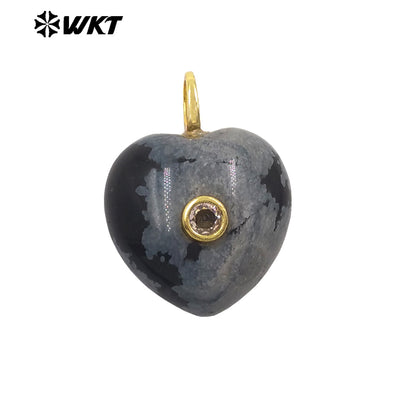 WT-P2111 Delicate Romantic Zircon And Natural Gemstones Smooth Heart Shape Little Pendants For Female Necklaces Making