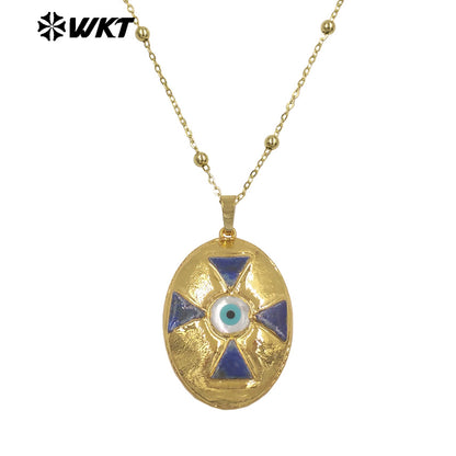 WT-JN356 Wholesale 18K Gold Electroplated Shell Eye Star And Egg Shape Design Pendant Necklace For Fashion Party Jewelry