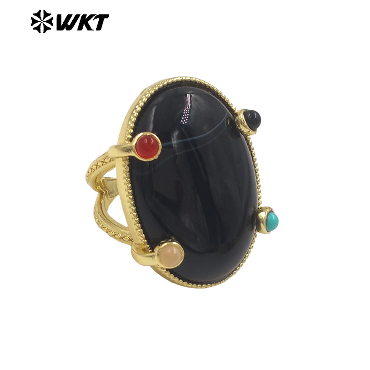 WT-R585 Newest Style Gold Plated Natural Gemstones With Little Stone Adjustable Rings For Women New Year Jewelry Gifts