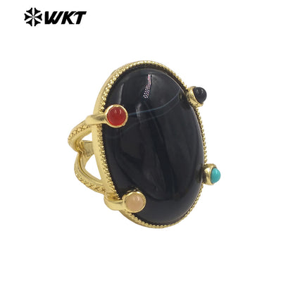 WT-R585 Newest Style Gold Plated Natural Gemstones With Little Stone Adjustable Rings For Women New Year Jewelry Gifts