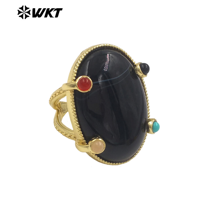 WT-R585 Newest Style Gold Plated Natural Gemstones With Little Stone Adjustable Rings For Women New Year Jewelry Gifts