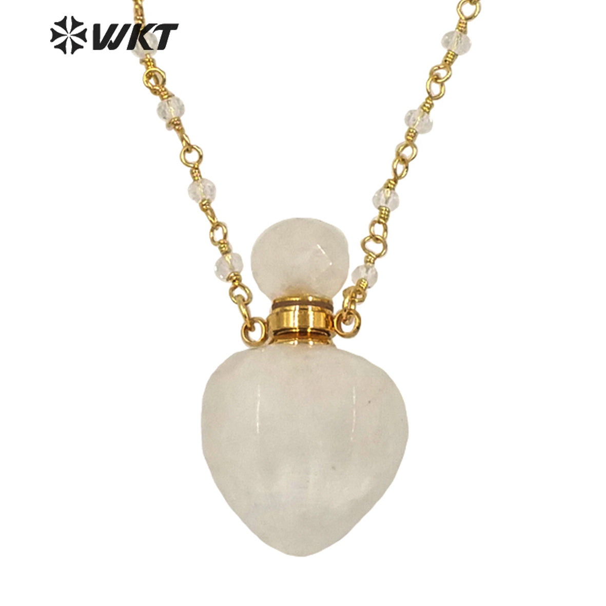 WT-N1277 Amazing Natural Hot Women Stone Drop Shape Perfume Bottle Necklace Gold Electroplated Crystal Essential Oil Necklace