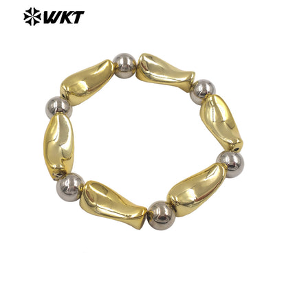 WT-JF375 High Quality Gold And Silver Plated Yellow Brass Space Round Beads Bracelet As Female Daily Jewelry Decoration