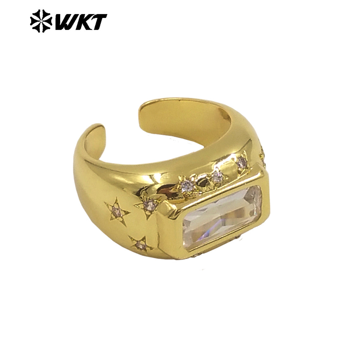 WT-MR040 Popular New Style Square Crystal 18K Gold Bezel Setting Unisex Ring for Daily Wearing