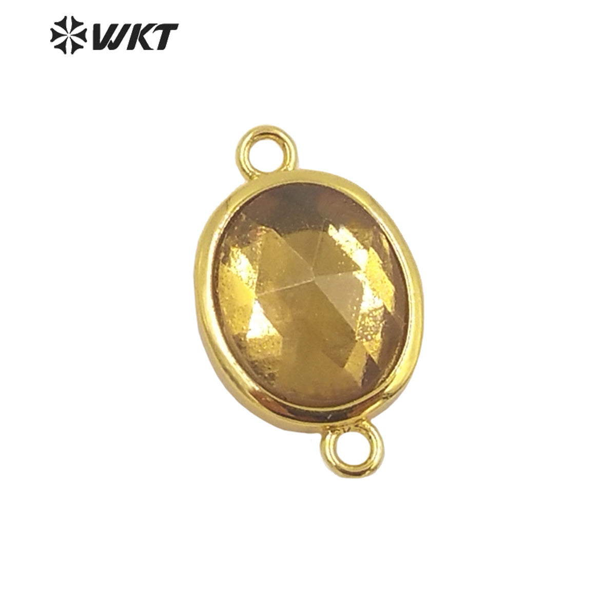 WT-C306 Wholesale Delicate Double Loops Stone Connector Jewelry Findings Chain Faceted Oval Shape Gemstone Charm Pendant
