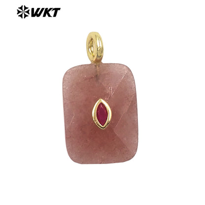 WT-P2139 Factory Wholesale Eye Shape Zircon And Natural Gemstones Square Faceted Pendants As Simple Style Jewelry Findings