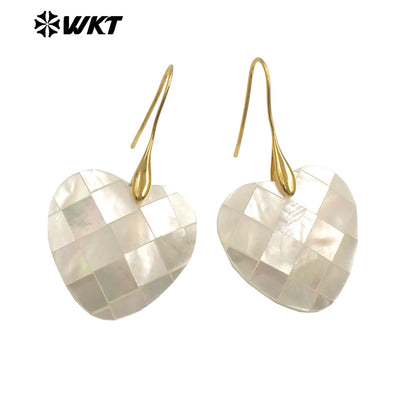 WT-MPE154 Wonderful Wholesale Mother of Pearl Shell Earrings Gold Color Heart Waterdrop Cross Moon Shape Women Birthday Gift