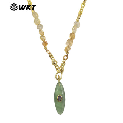 WT-N1521 Beautiful Fashion Metal Splicing Stone Beads Chain With Natural Gemstones Long Pendant Necklaces As Female Matching