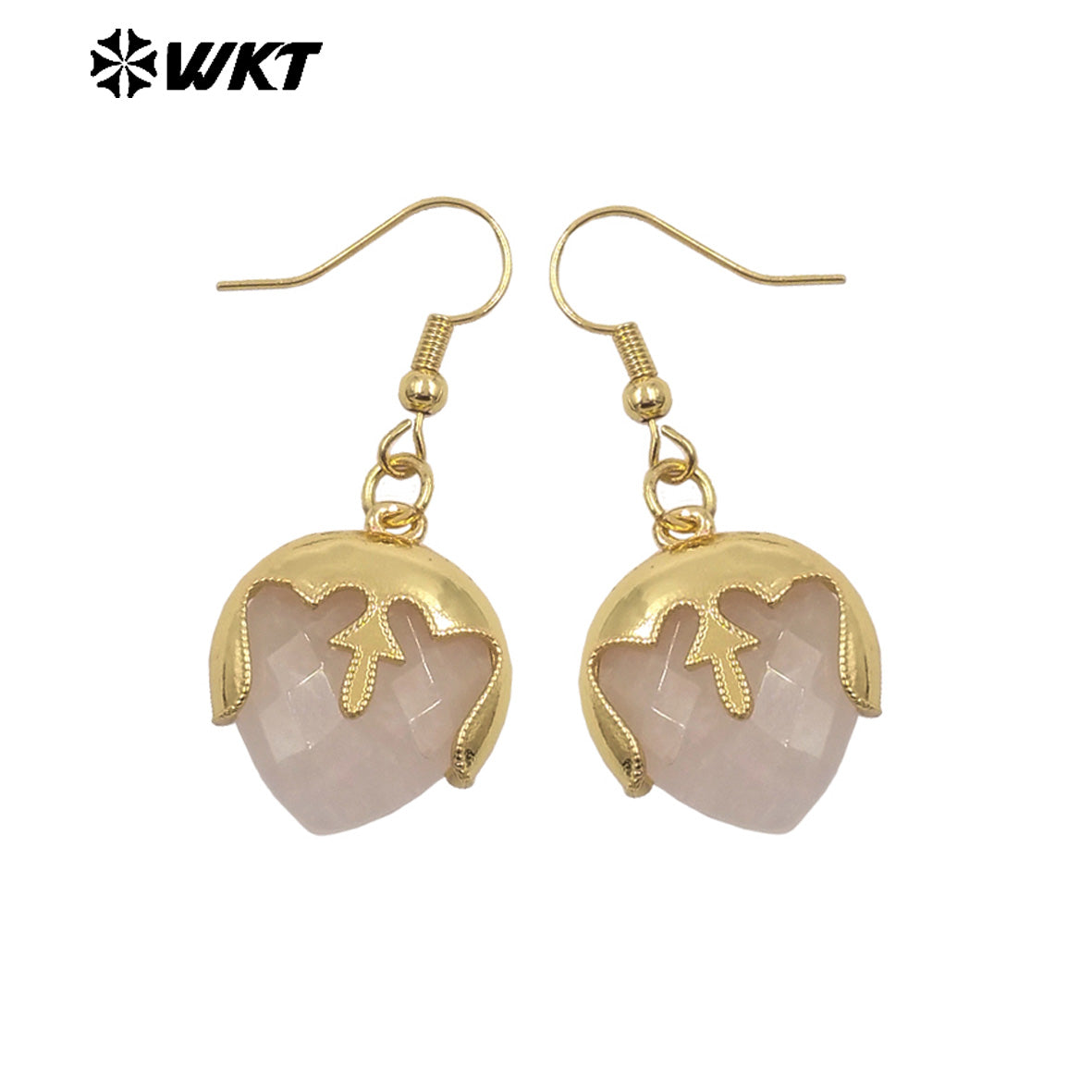 WT-E789 Wholesale Unique Design Gold Plated Cover Top Heart Shape Natural Gemstones Earrings For Women Interesting Jewelry