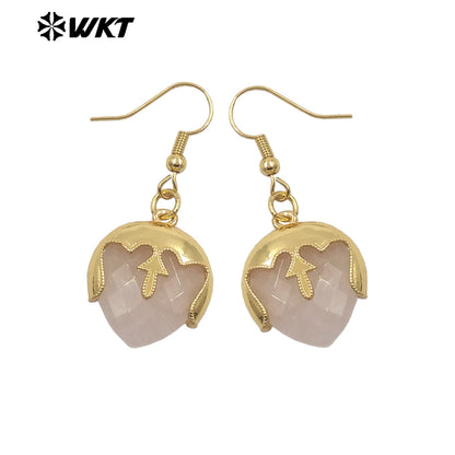 WT-E789 Wholesale Unique Design Gold Plated Cover Top Heart Shape Natural Gemstones Earrings For Women Interesting Jewelry