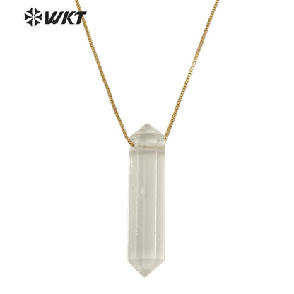 WT-N1306 New Fashion Gold Adjustable Chain Thread Simple Elegant Rose Quartz Point Necklace Natural Double Point Quartz Necklace