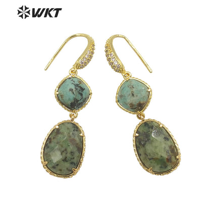 WT-E687 Wholesale Fashion Natural Amazonist Stone Earrings Women Amethyst Double Stone Prong Setting Gorgeous Earrings
