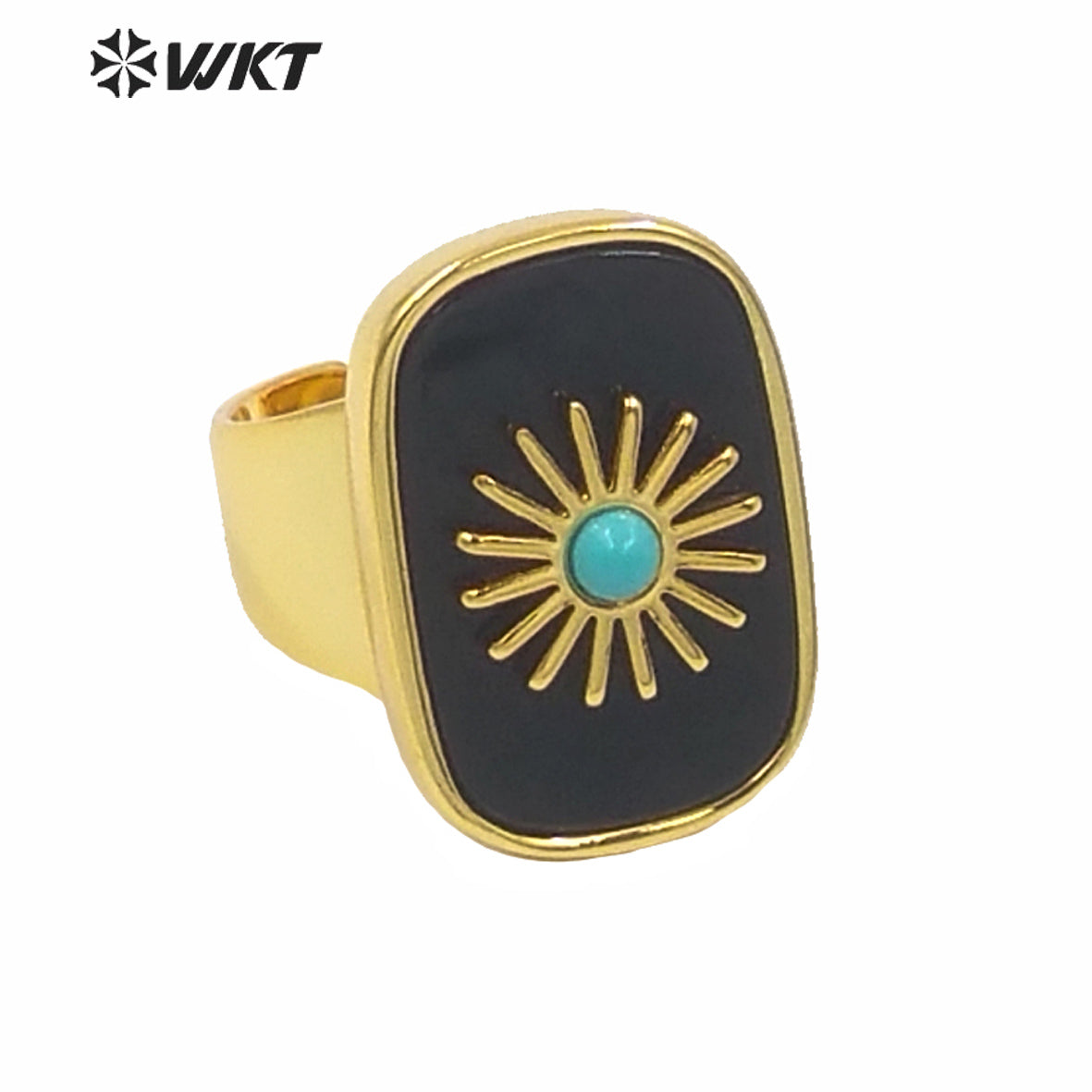 WT-R364 Gorgeous High Quality Square Gold Bezel Stone Setting Cocktail Ring Unique Women Fashion Party Charm Stone Ring