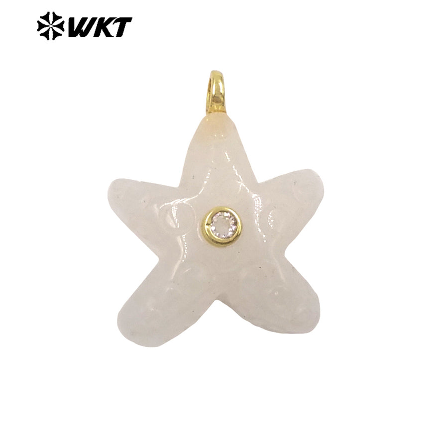 WT-P2108 Lovely Sweet Style Zircon And Natural Gemstones Starfish Shape Small Pendants For Girl Friends Necklace Jewelry DIY