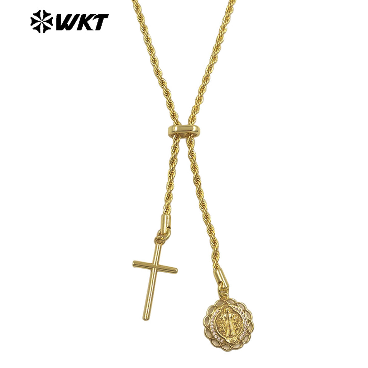 WT-JFN53 Top Fashion Gold Electroplated Chain With Brass And Zircon Cross Religious Little Charms Metal Women Necklace