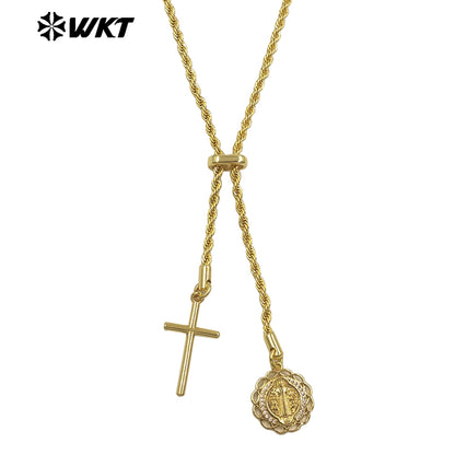 WT-JFN53 Top Fashion Gold Electroplated Chain With Brass And Zircon Cross Religious Little Charms Metal Women Necklace