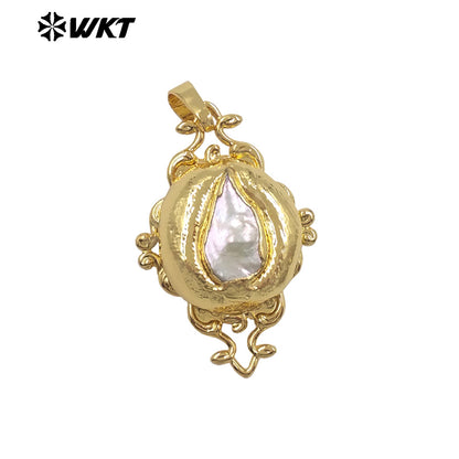 WT-JP448 Luxury Exquisite 18K Gold Plated Resist Tarnishable Natural Freshwater Pearl Vine Plant Pendant For Girl Necklace DIY