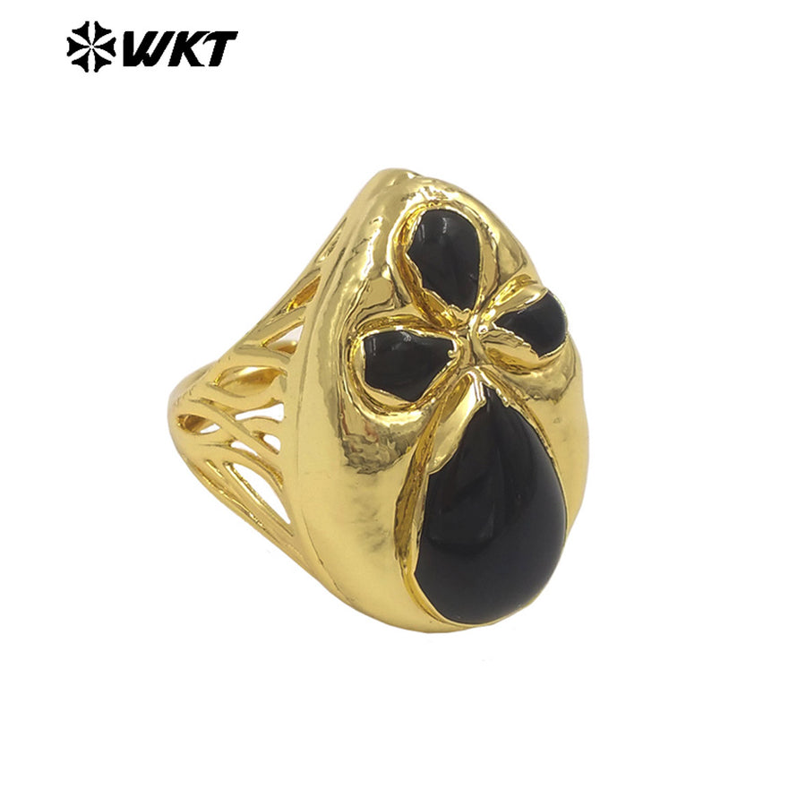 WT-R599 Gorgeous Gold Electroplated Multi Colors Natural Gemstone Waterdrop Shape Rings For Party Decorative Accessory