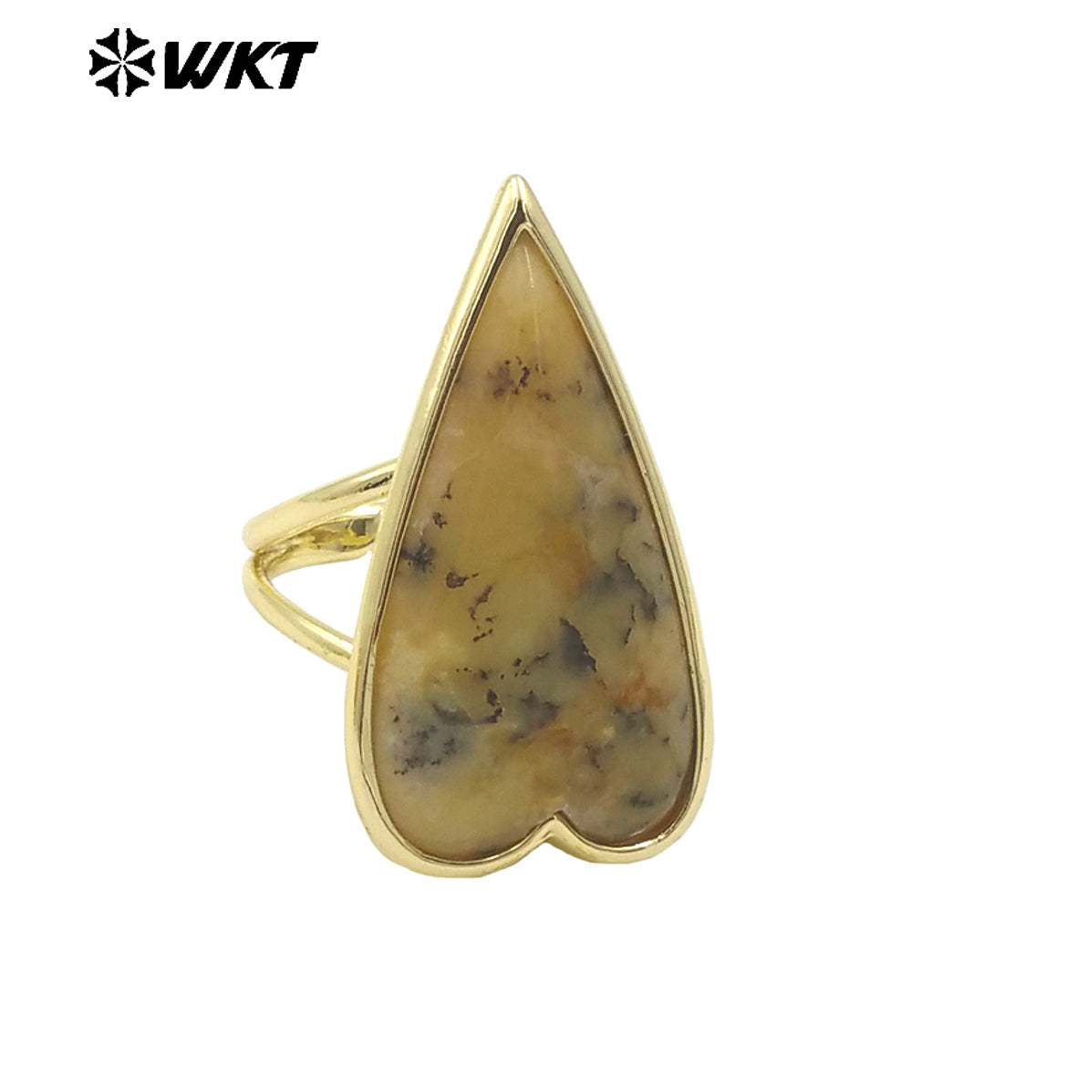 WT-R512 Amazing Long Drop Natural Stone Carved Lovely Heart Rose Quartz Ring for Lady Gift Gold Cute Women Gift