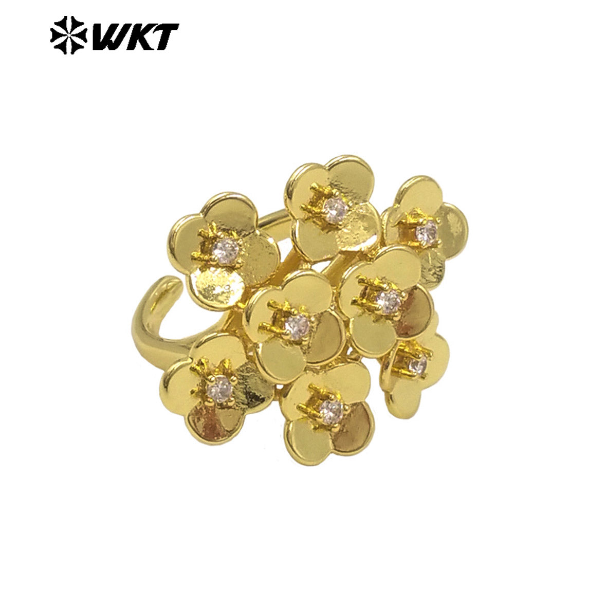 WT-MR038 WKT New Design Micro Pave Colorful Cubic Zircon Attractive Flower Ring for Friend Gift