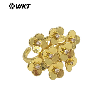 WT-MR038 WKT New Design Micro Pave Colorful Cubic Zircon Attractive Flower Ring for Friend Gift